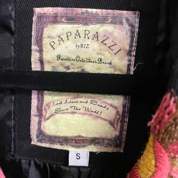 Paparazzi by BIZ Black Multicolor Floral Bird Embroidered Jacket Womens Small - Picture 6 of 7